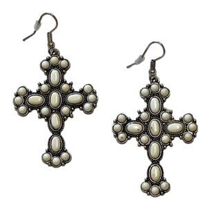 Cross Western Boho Style Silver Concho Earrings #1102